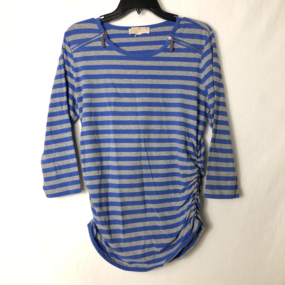Michael Kors 3/4 Sleeve Striped Shirt Zip Shoulder Size M